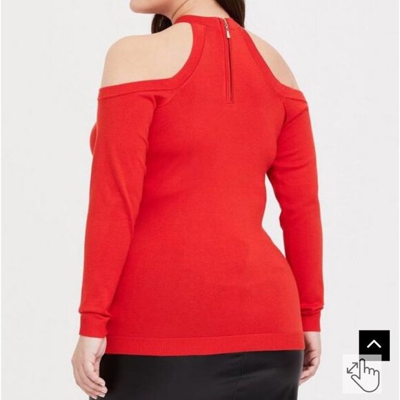 Torrid Size 1 Reddish Orange Pullover Cross Neck Cold Shoulder Sweater - Picture 2 of 8